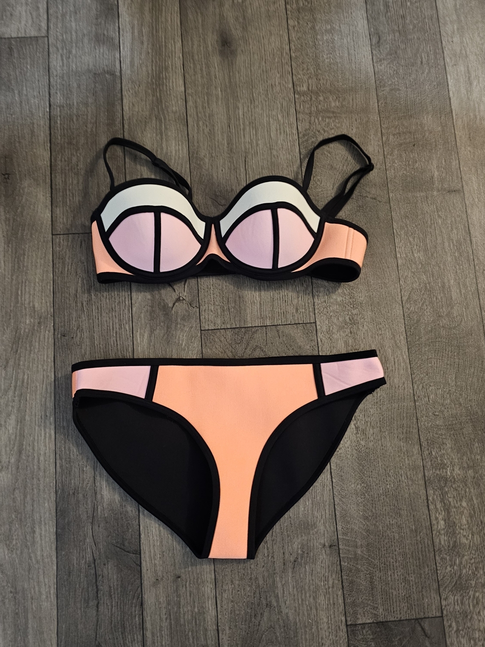 Triangl swimwear Poppy Peach Soda Colorblock Bikini Set with Black Trim{Bx8}